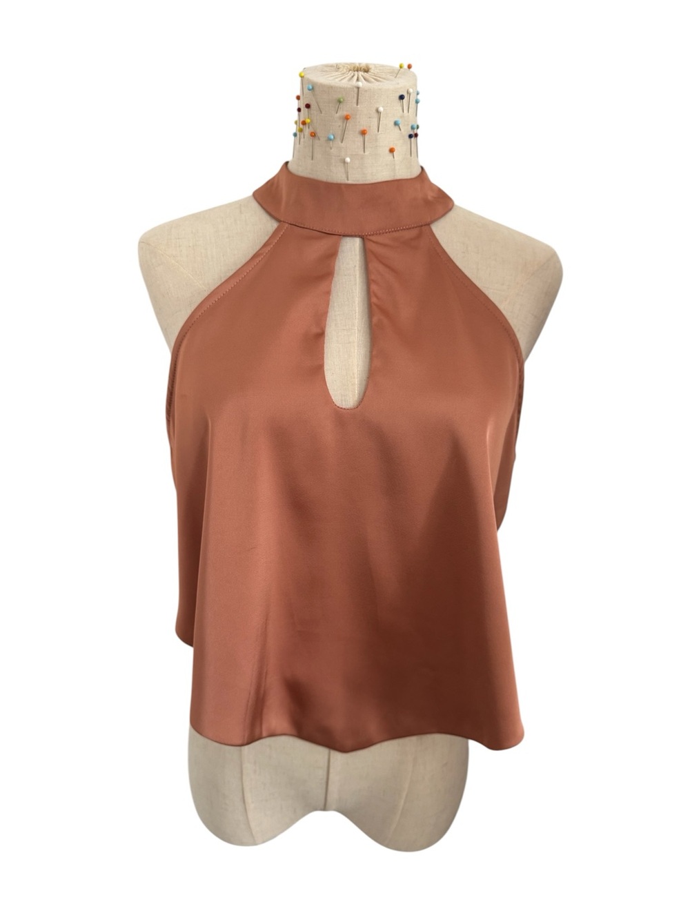 Lulus | NWT Satin Halter Keyhole Tank Top - Rust, Size M